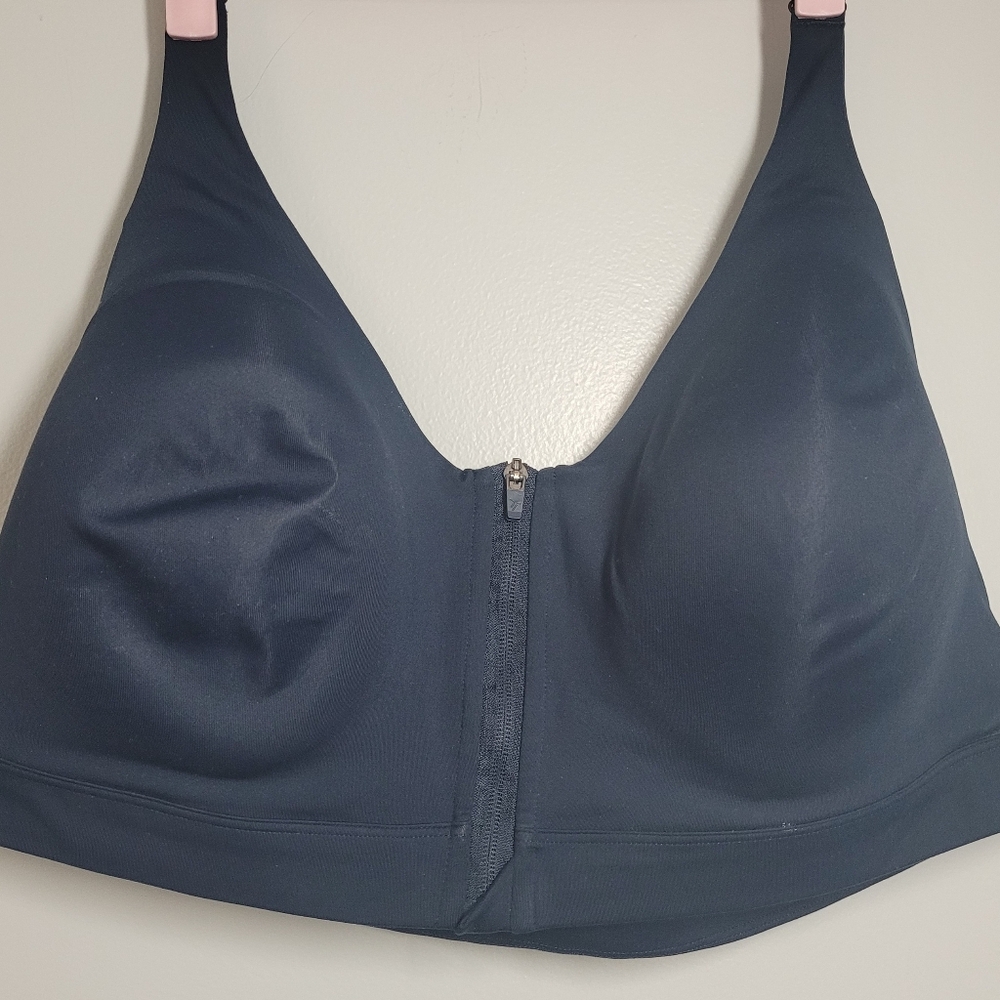 Old Navy Zip-Front Go Dry Lightly Padded Sports Bra Navy Blue 44DD - Picture 1 of 7